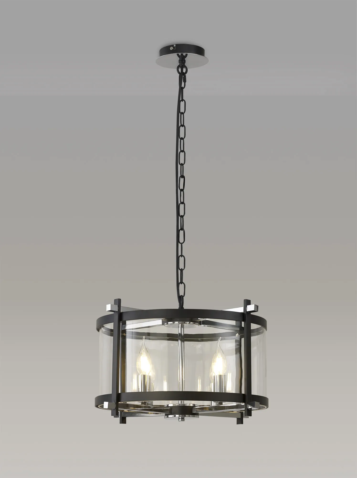 Nolan 46cm Glass Pendant 4 Light Black/Polished Chrome D0640  Deco Nolan